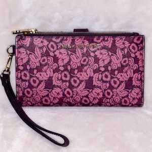 Michael Kors Pink & Purple Floral Jet Set Double Zip Closure Phone Wristlet